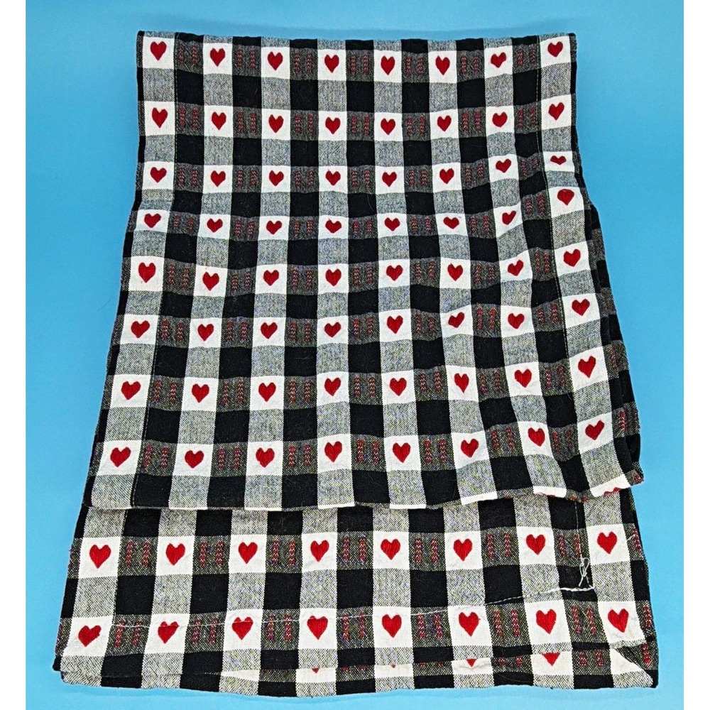 DII Buffalo Plaid Table Runner Red Hearts Gingham Check Valentines Day 12.5x67in